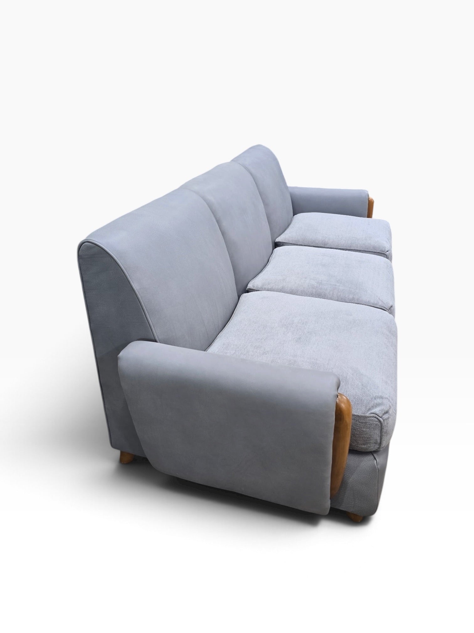 Mid Century Modern Heywood Wakefield Modular Sectional Sofa Newly Reupholstered in Powder Blue Holly Hunt Leather