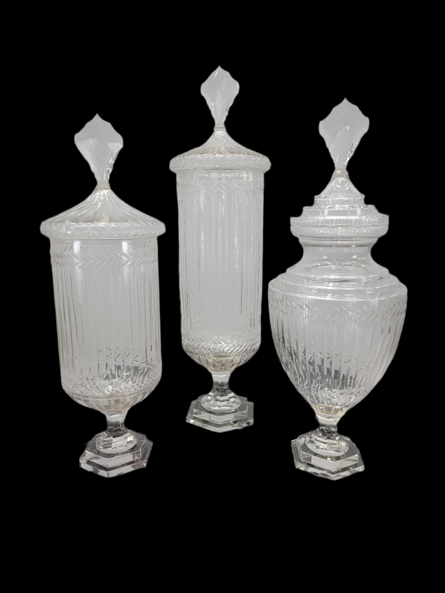 Antique Etched Glass Bonbonniere - Set of 3