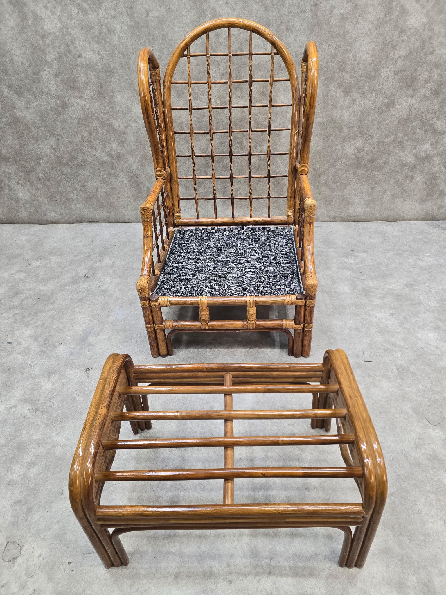 Mid Century Modern Wicker Chair and Ottoman