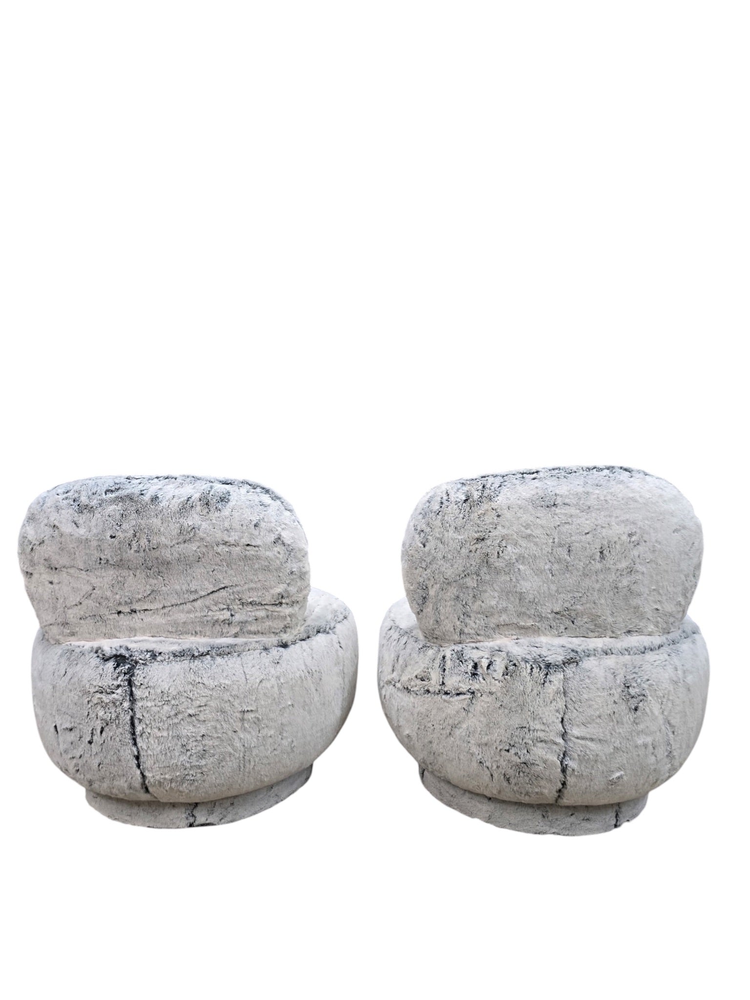 Postmodern Steve Chase Style Swivel Pouf Lounge Chairs and Ottoman Newly Reupholstered