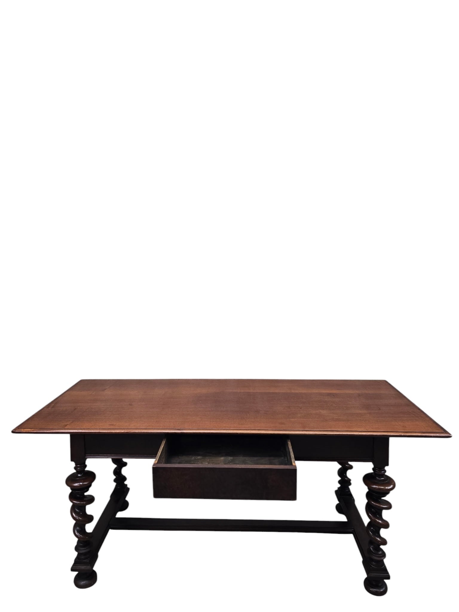 Antique Jacobean Revival Style Barley Twist Desk with High Back Chair