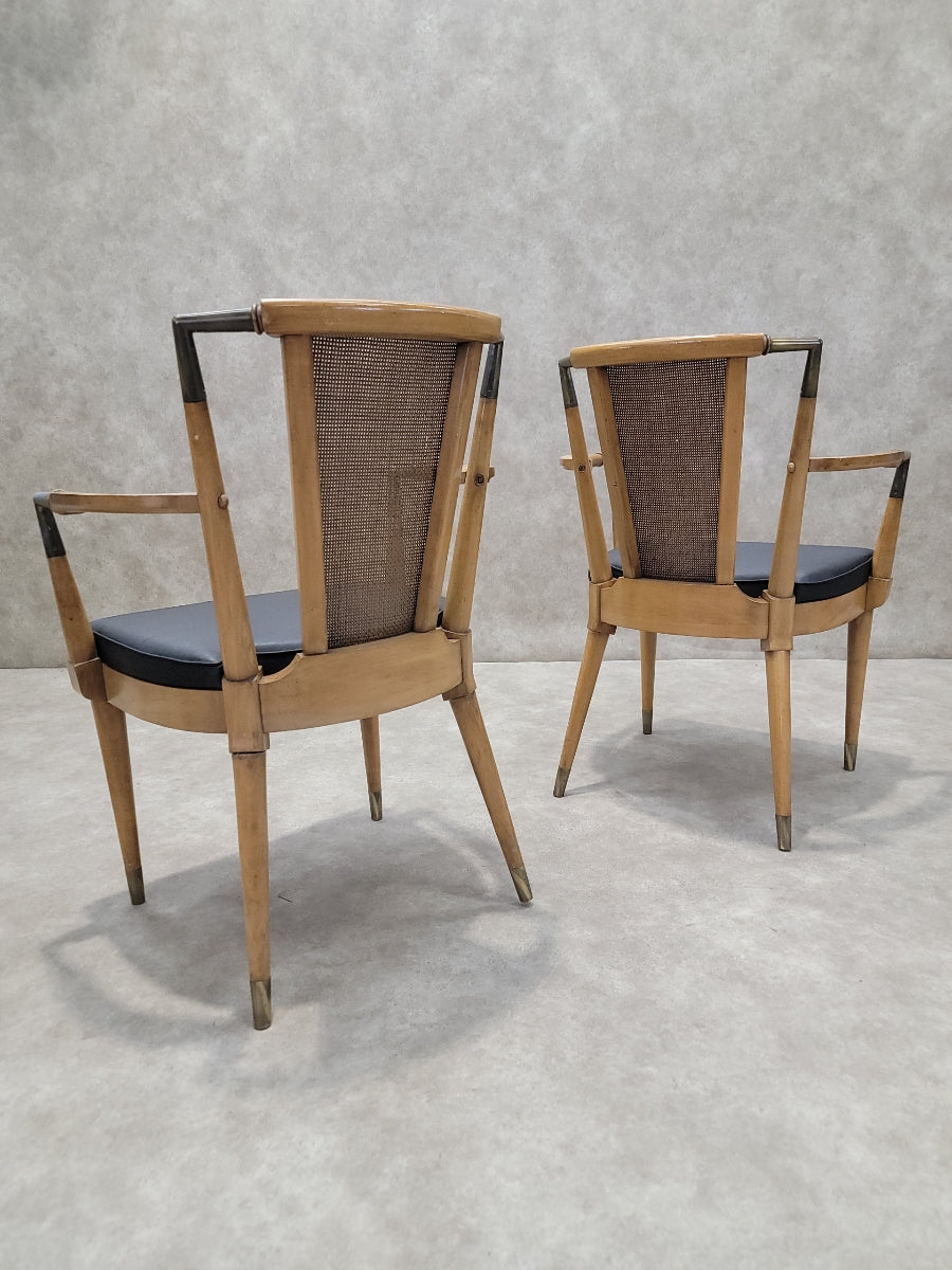 NEW - Mid Century Modern Metz Cane Back Dining Chairs by William Clingman - Set of 4