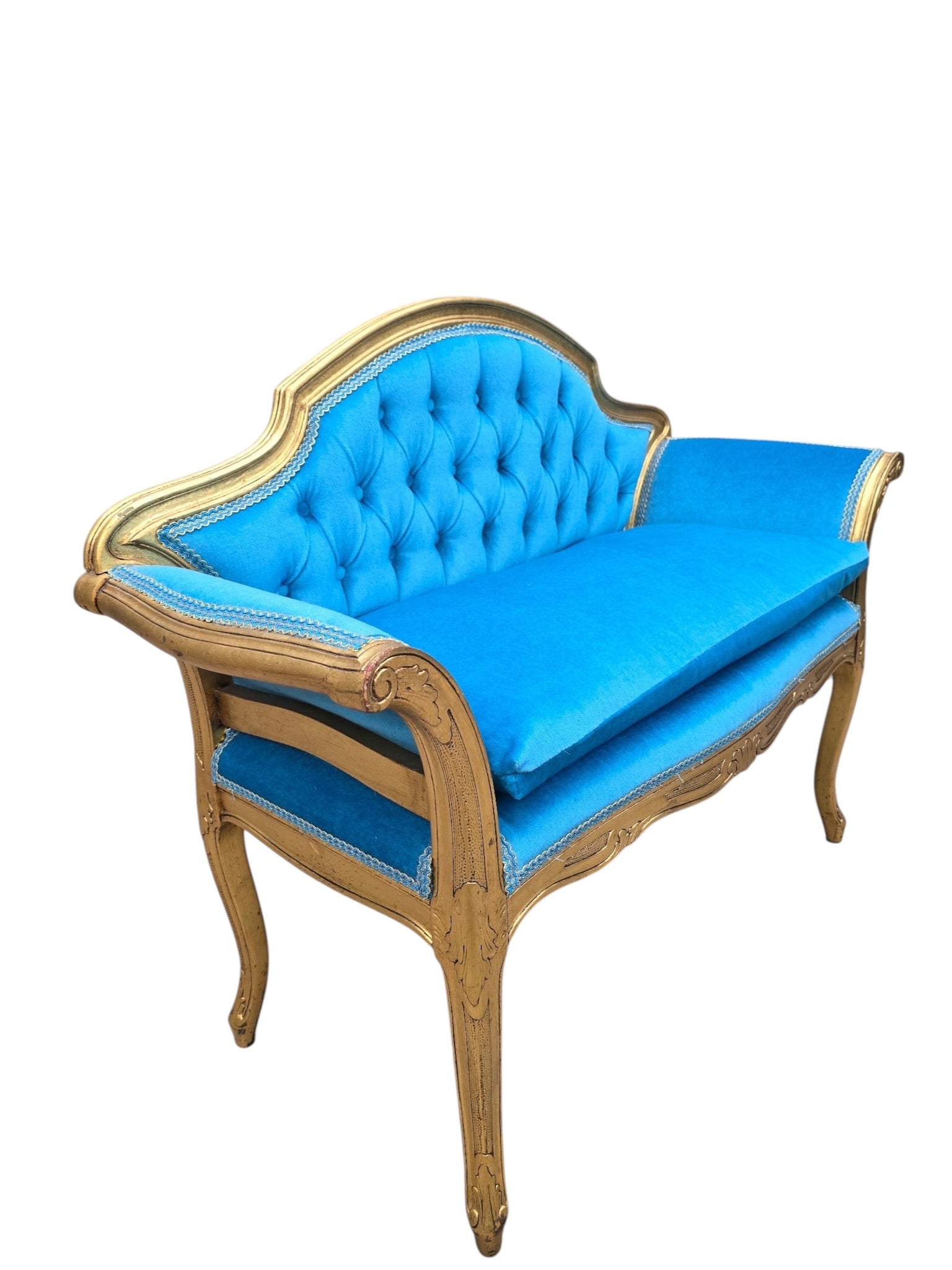 Antique French Tufted Petite Bench Newly Reupholstered