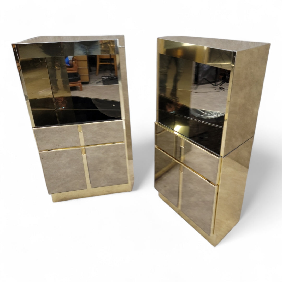 Mid Century Modern Bronze Mirrored and Brass Finish Bedroom Set