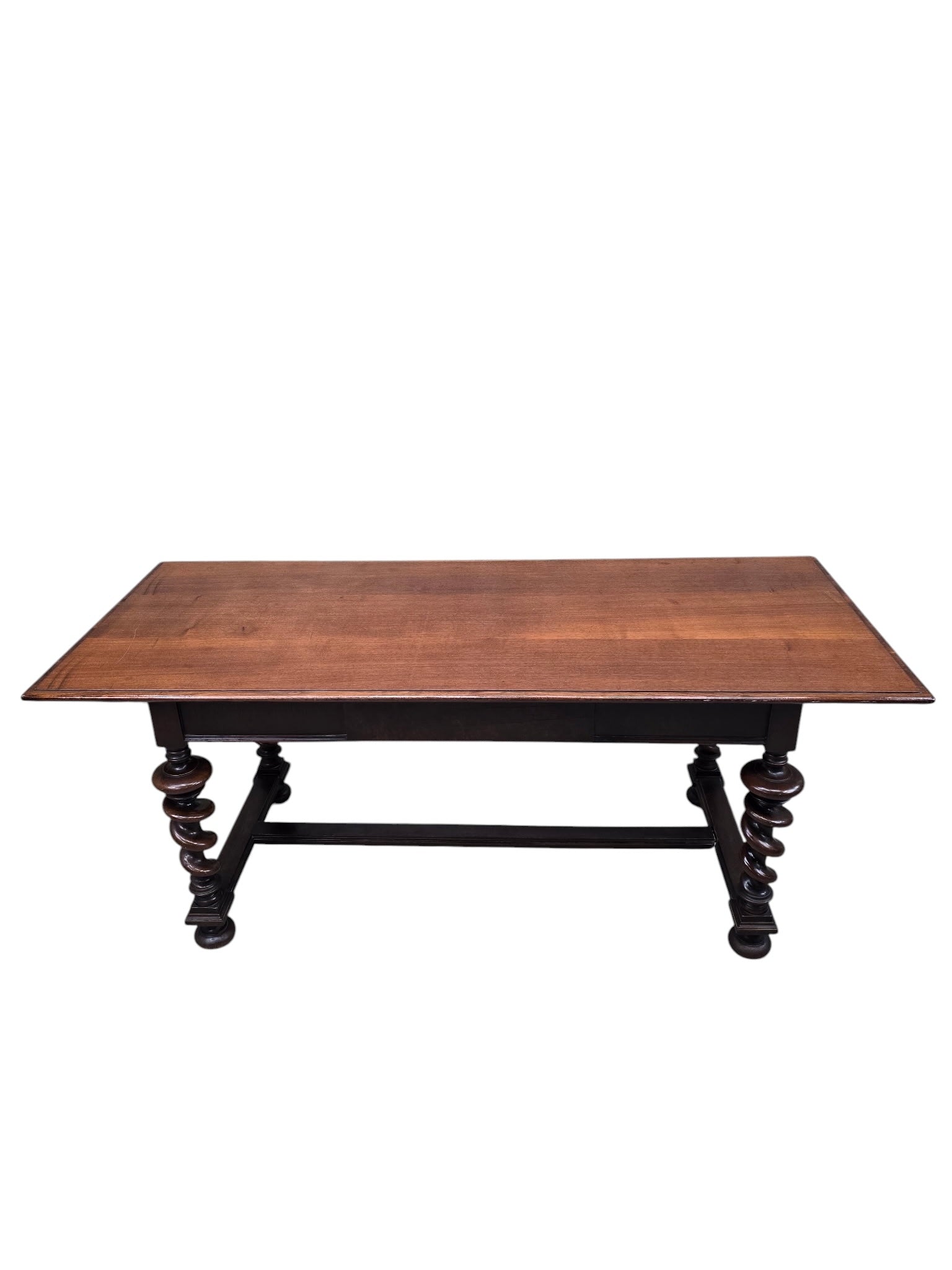 Antique Jacobean Revival Style Barley Twist Desk with High Back Chair