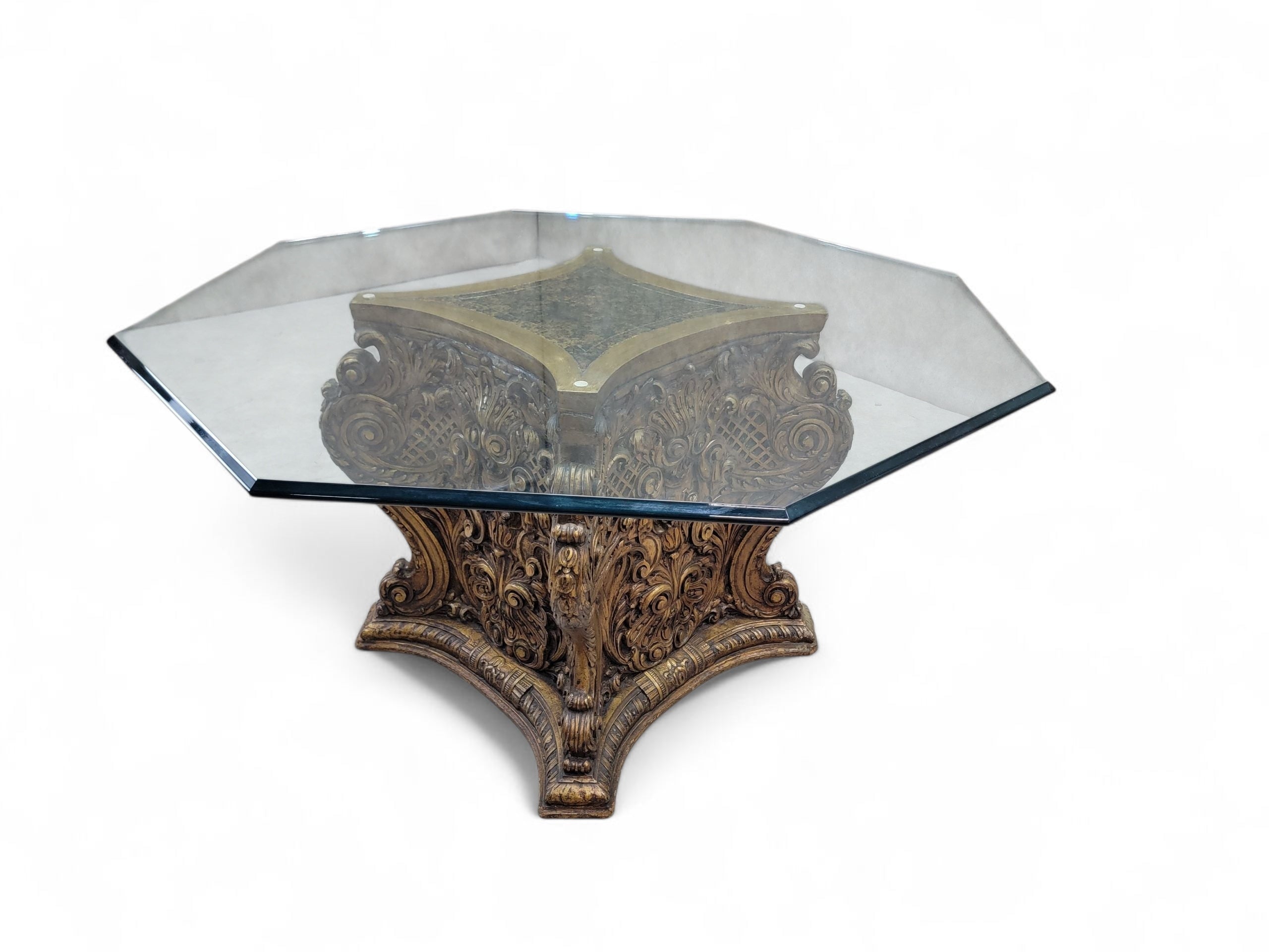 Antique Italian Architectural Carved Ornate Gilt Wood Base Dining/Center Table