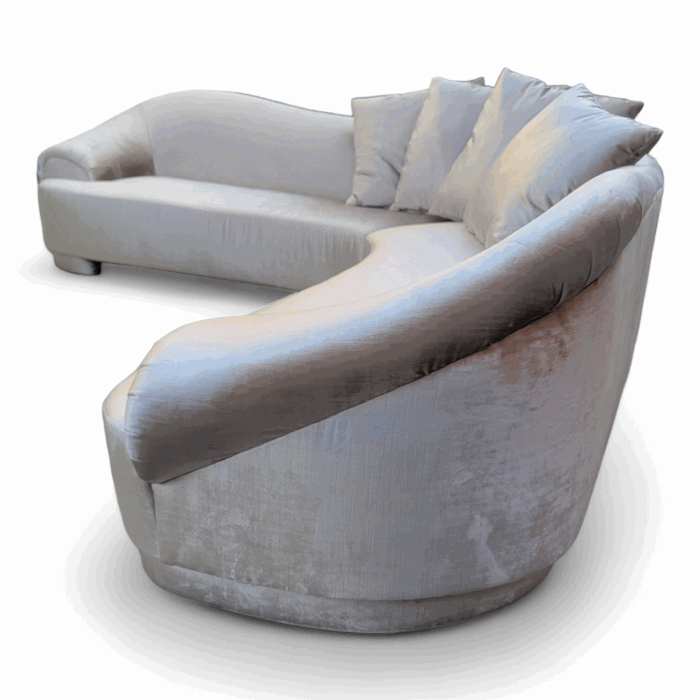 Post-Modern Curved 2pc Sectional Sofa By Carsons Newly Upholstered in Champagne Velvet