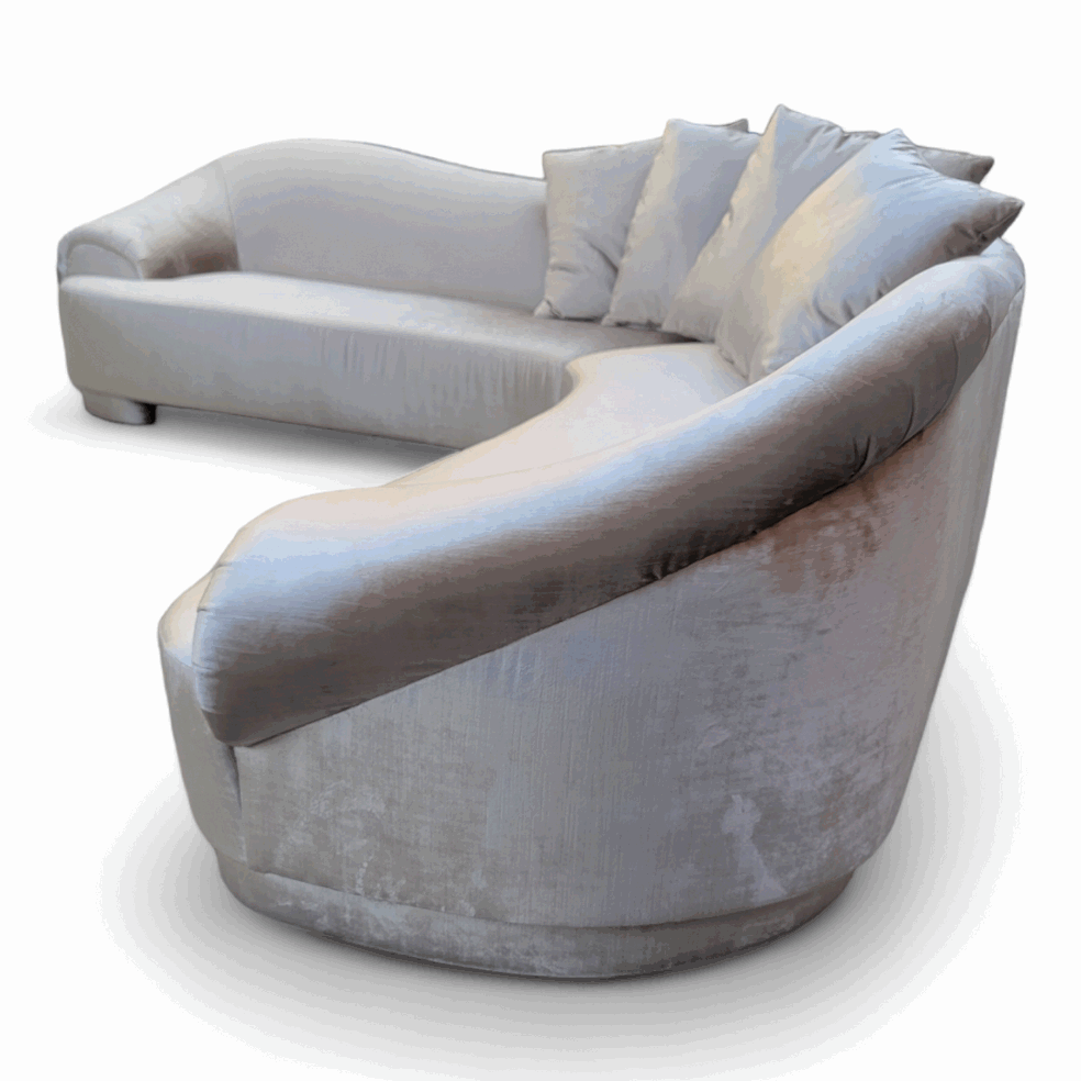 Postmodern Curved Sectional Sofa By Carsons Newly Upholstered in Velvet