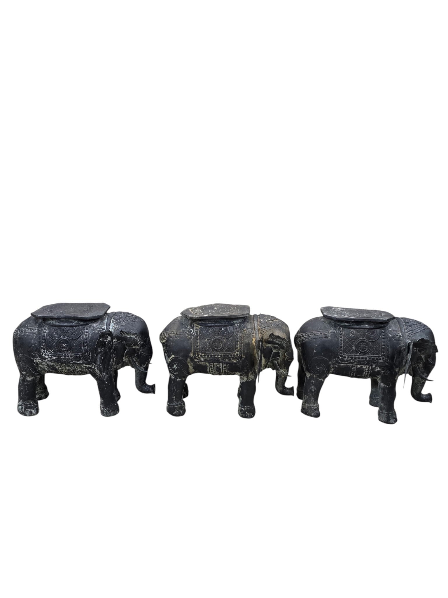 Antique Balinese Hammered Bronze Saddled Elephant Side Table