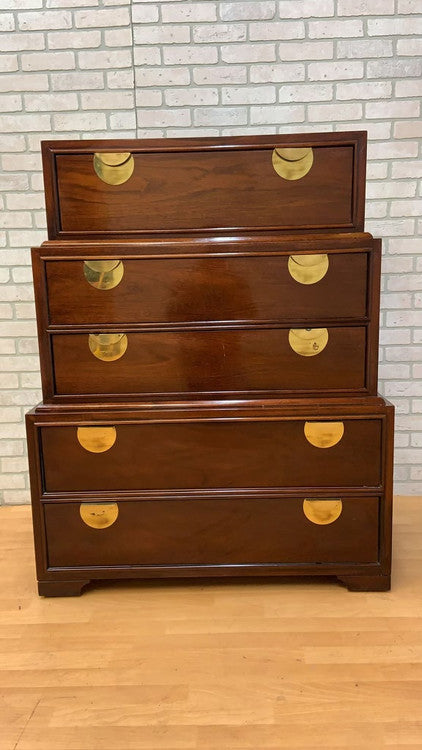 Vintage Asian Inspired Campaign Style Mahogany Graduating Stacking Chest of Drawers by Thomasville