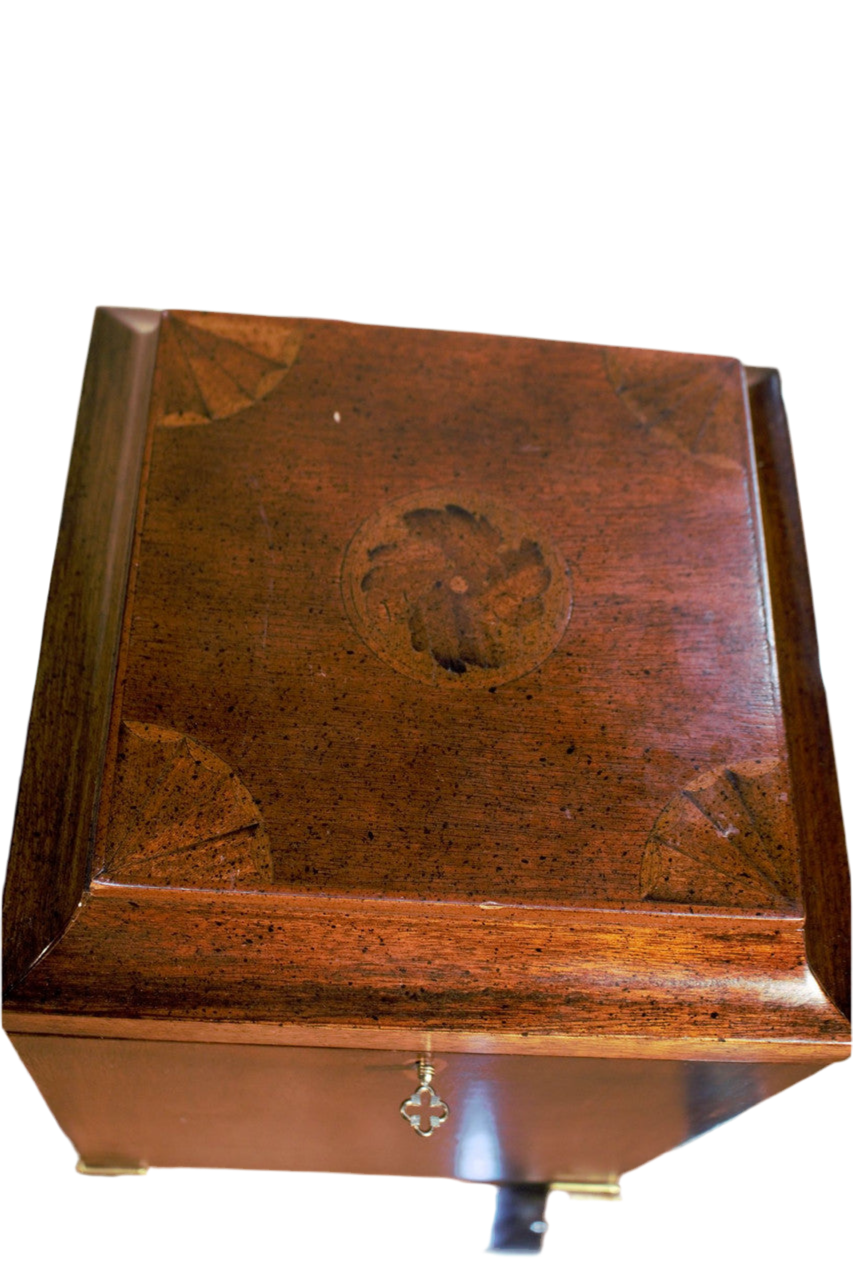 Antique Brandt Furniture Co. Inlaid Mahogany 4 Bottle Decanter Spirit Box