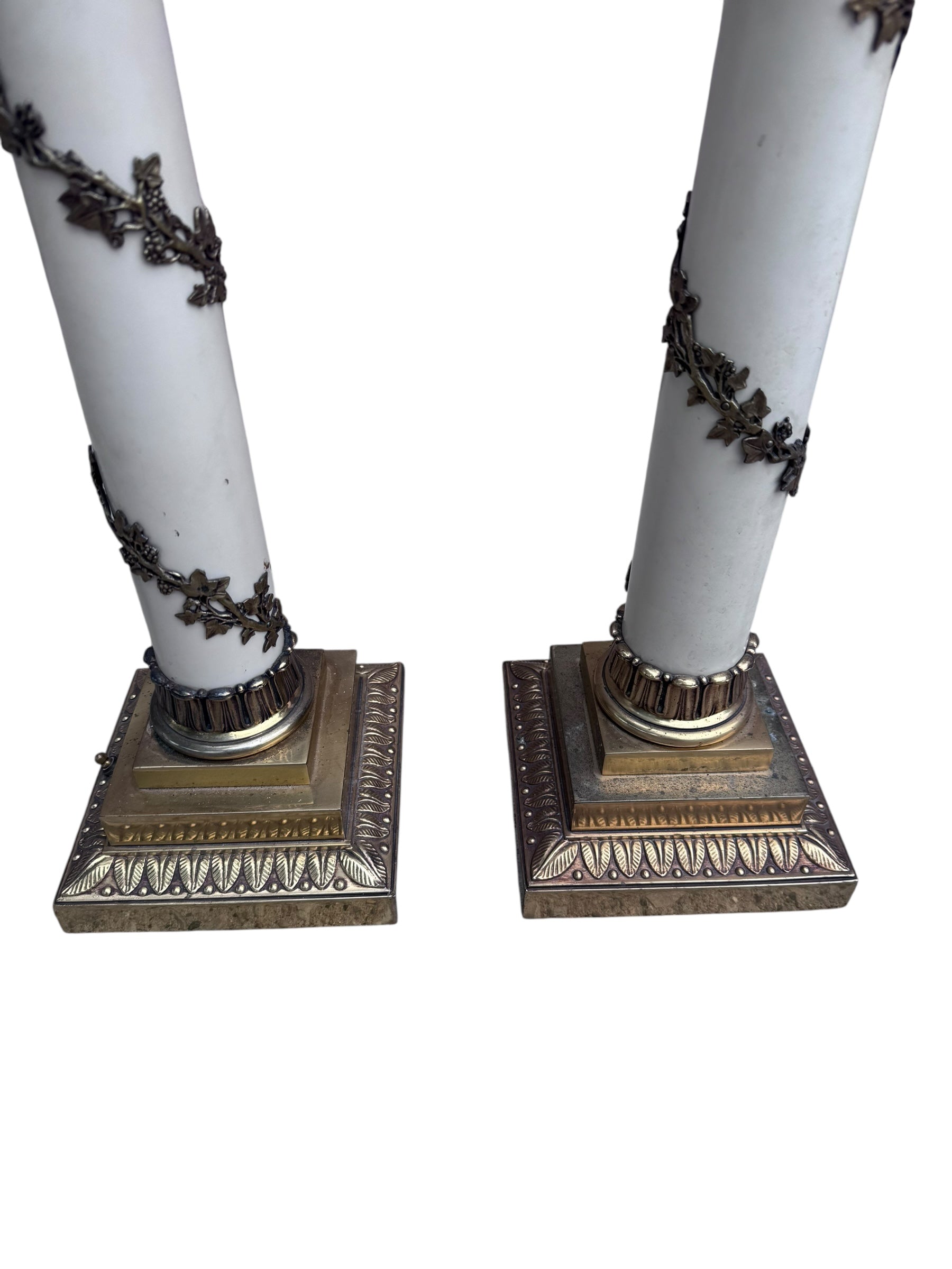 Vintage Neoclassical Column Stiffel Torchiere Brass Table Lamps - Pair
