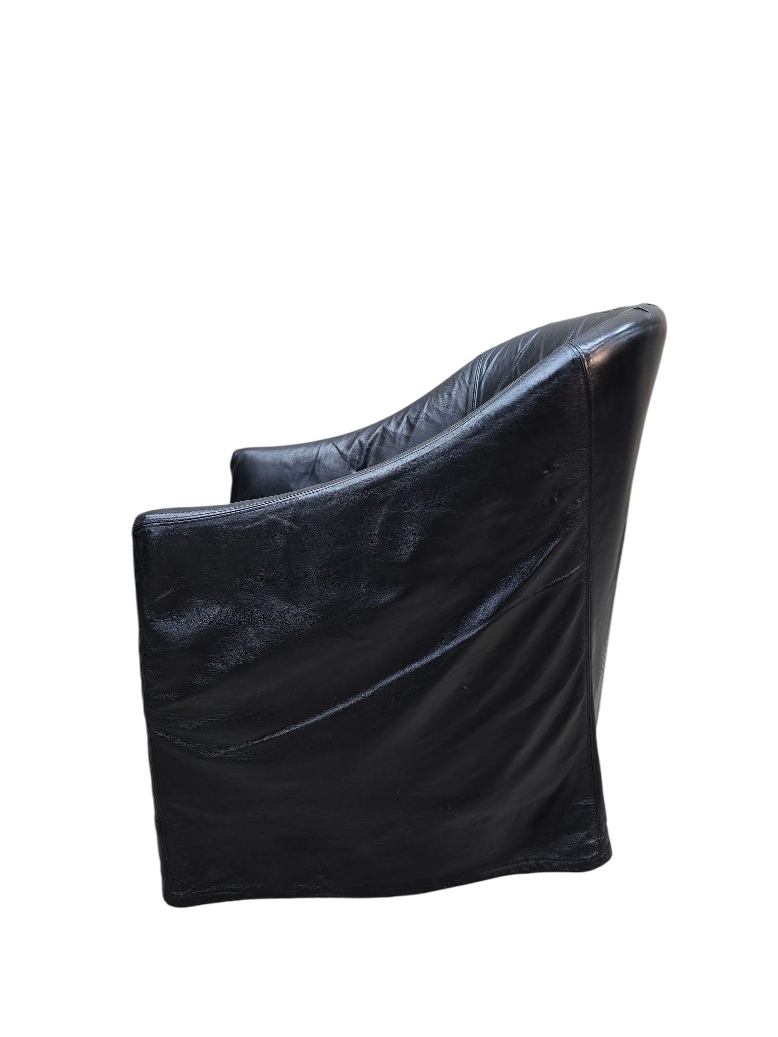 Vintage Barrel Back Club Chairs in Black Leather by Niedermaier - Pair