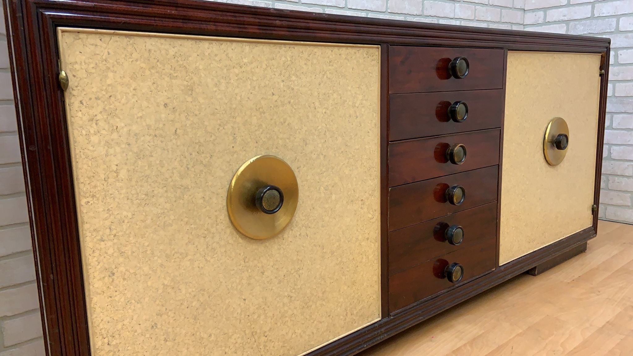 Art Deco Paul Frankl for Johnson Furniture Style Mahogany & Cork Sideboard