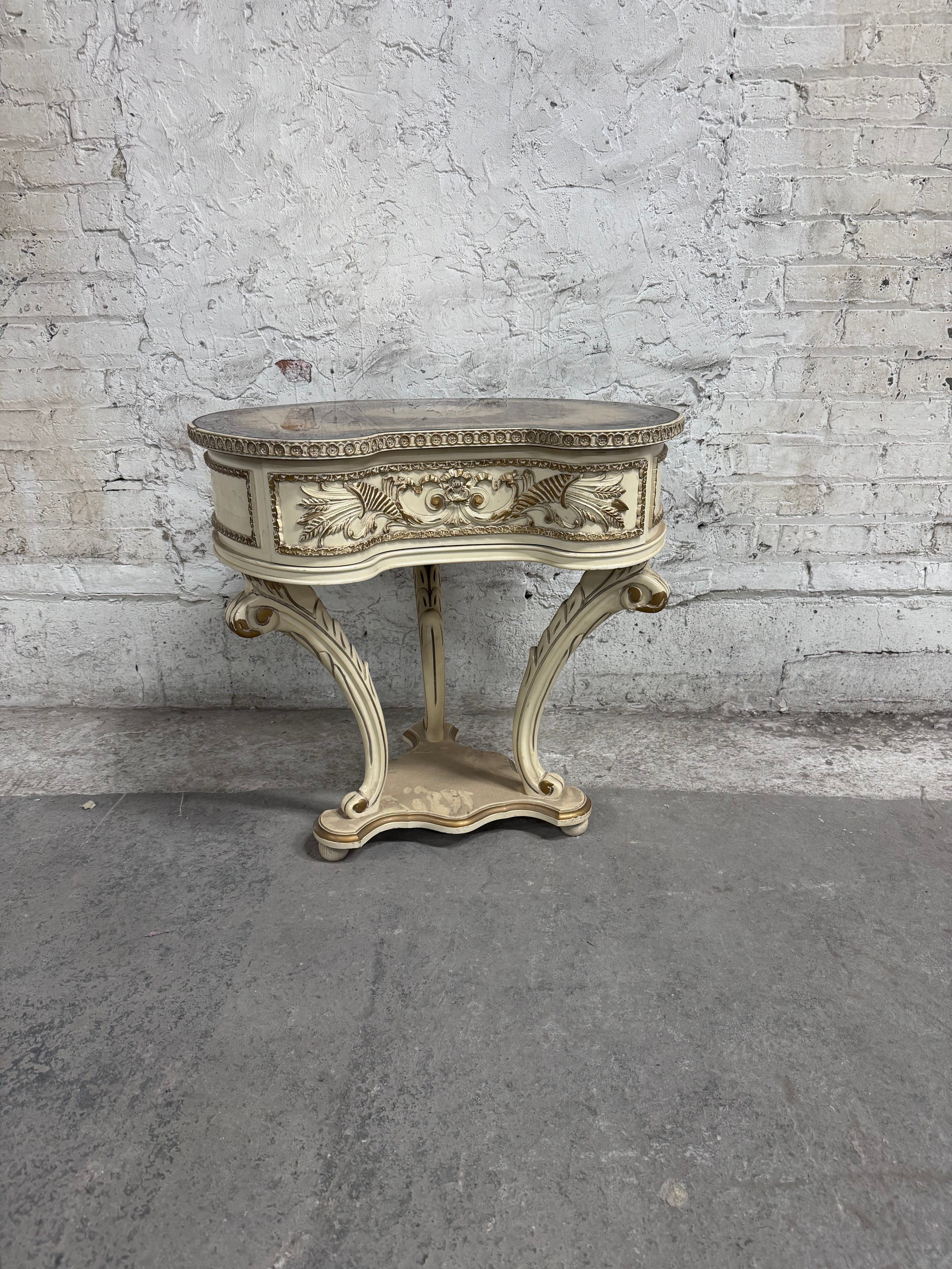 Antique Hand Stenciled with Metallic Oil Strokes Side Table