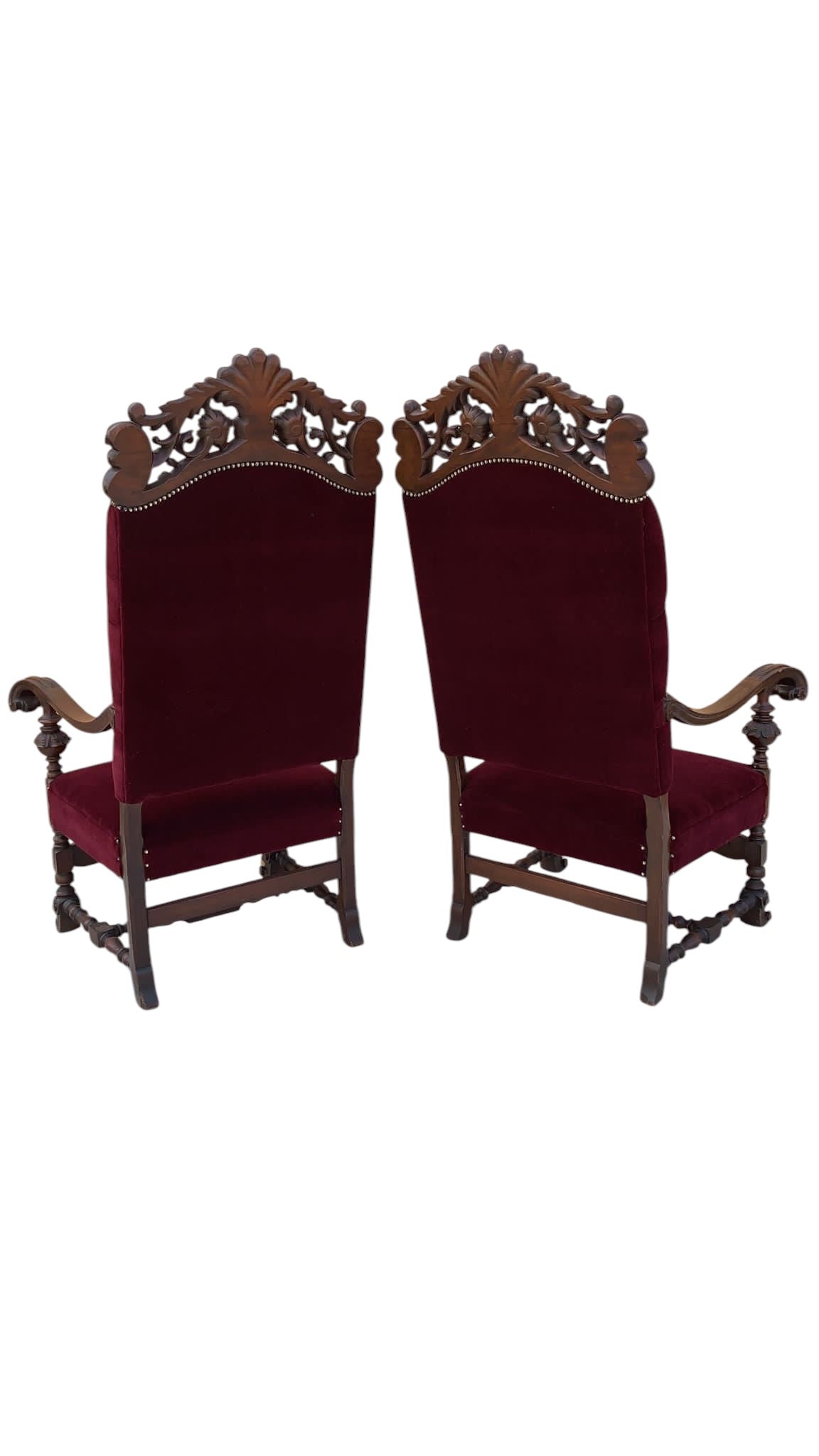 Antique French Regency Style Caved Throne Chairs Newly Reupholstered  - Pair