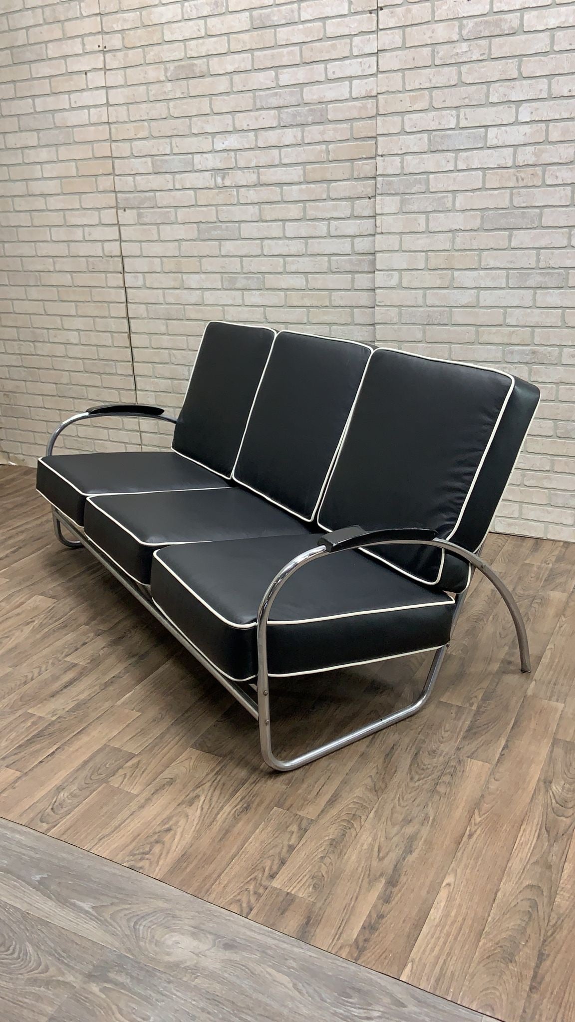 Art Deco Tubular Sofa & Lounge Chair by Kem Weber Newly Reupholstered