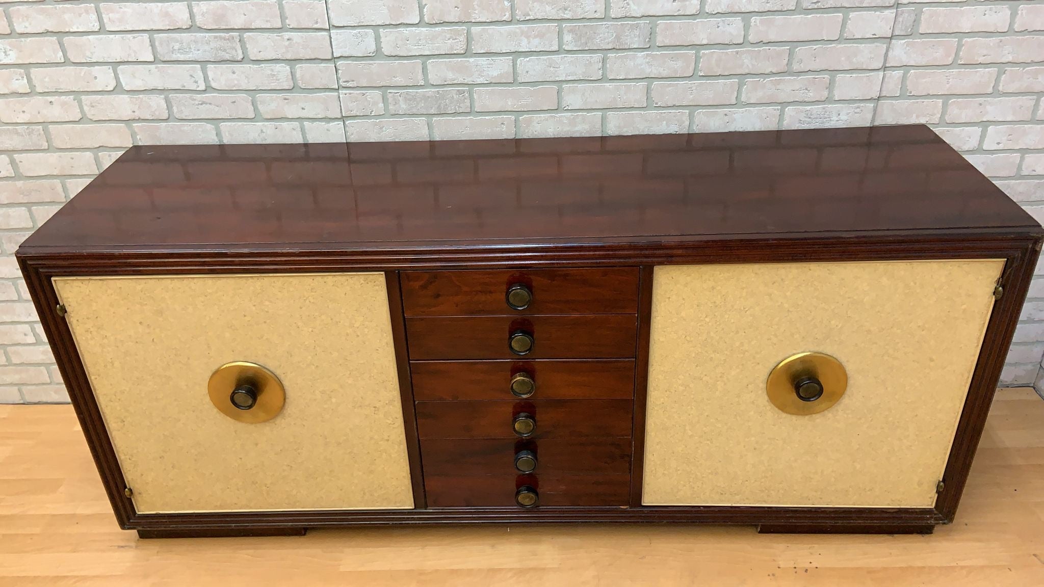 Art Deco Paul Frankl for Johnson Furniture Style Mahogany & Cork Sideboard