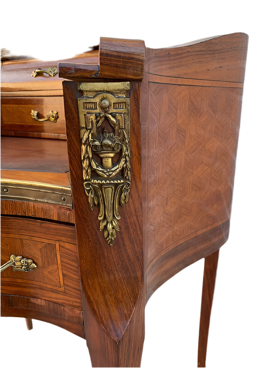 Antique French Louis Style Inlaid Petite Demilune Ladies Writing Desk