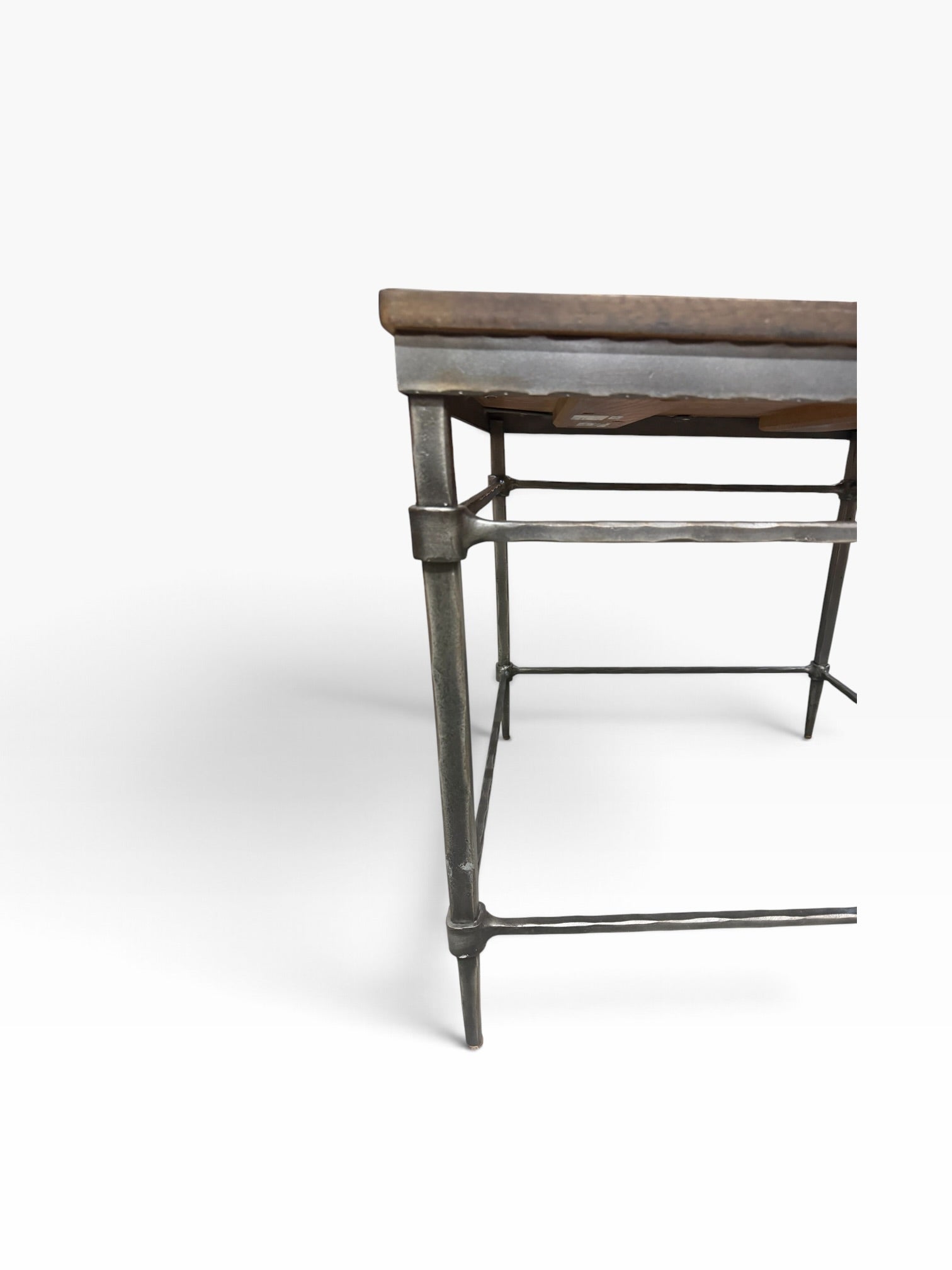 Rustic Industrial Ethan Allen Vida Reclaimed Wood and Hammered Iron Side Table