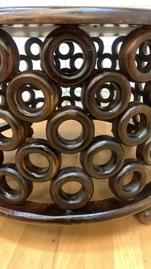 Vintage Modern Tribal Style Carved Ring Circular Drum Coffee Table