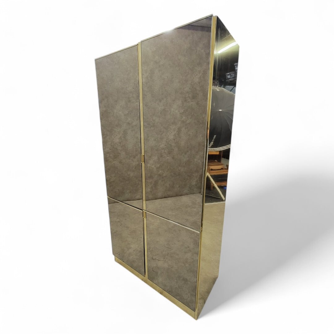 Mid Century Modern Bronze Mirrored and Brass Finish Bedroom Set