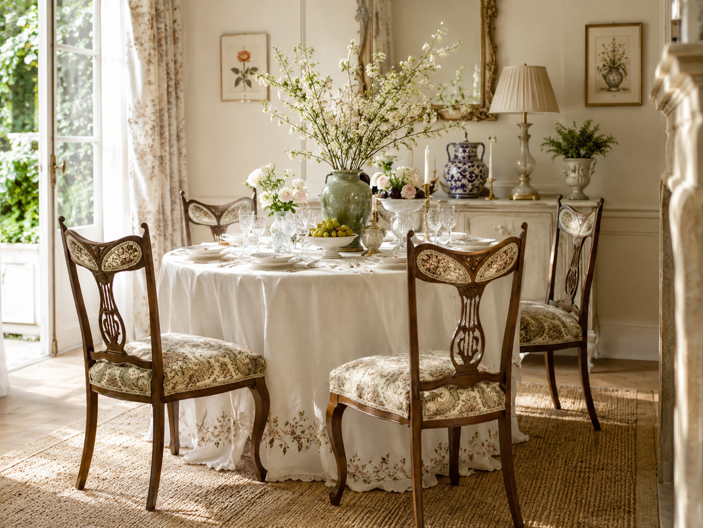 new - Queen Anne Style Dining Chairs with Needlepoint Upholstery - 4