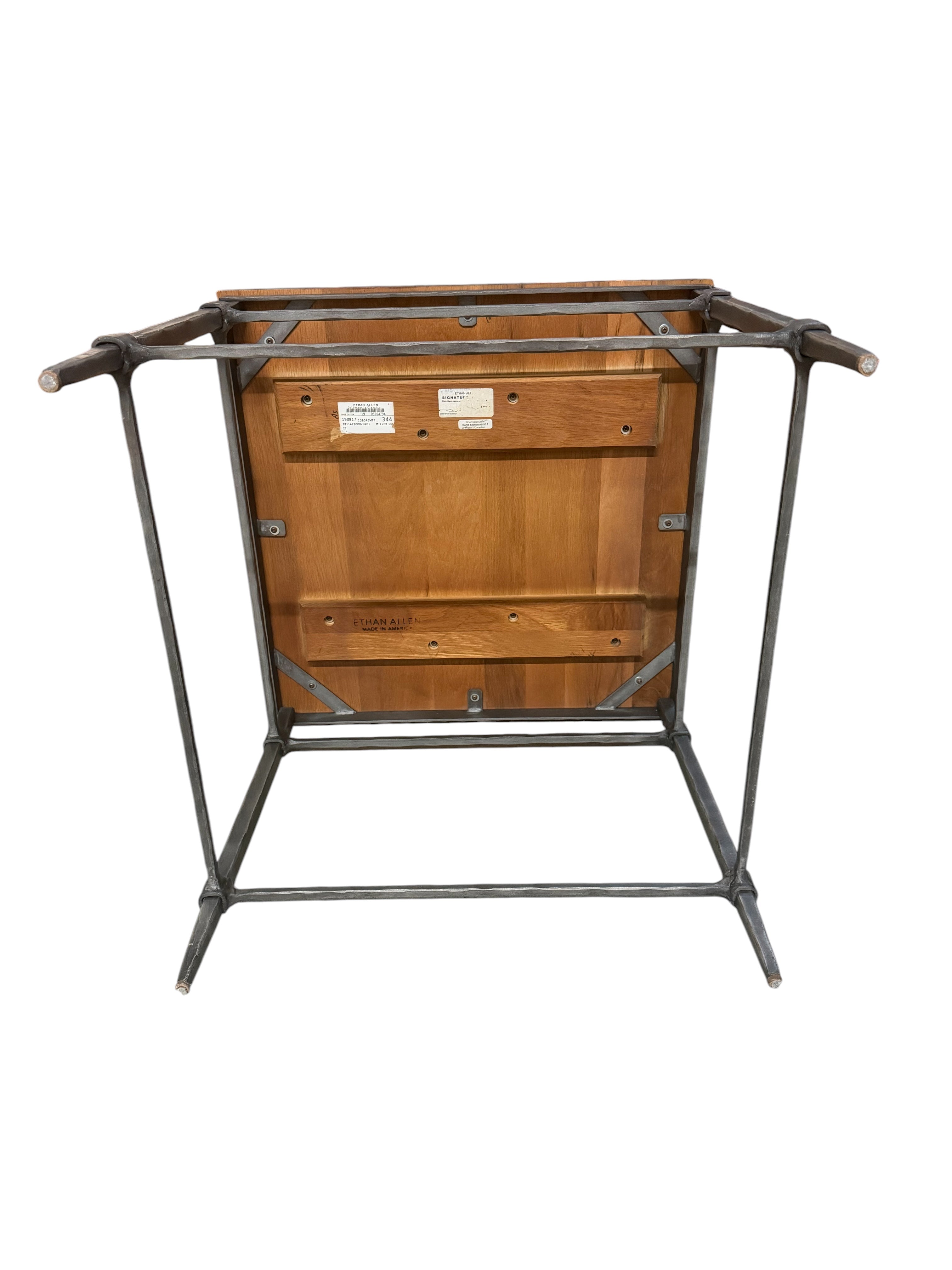 Rustic Industrial Ethan Allen Vida Reclaimed Wood and Hammered Iron Side Table