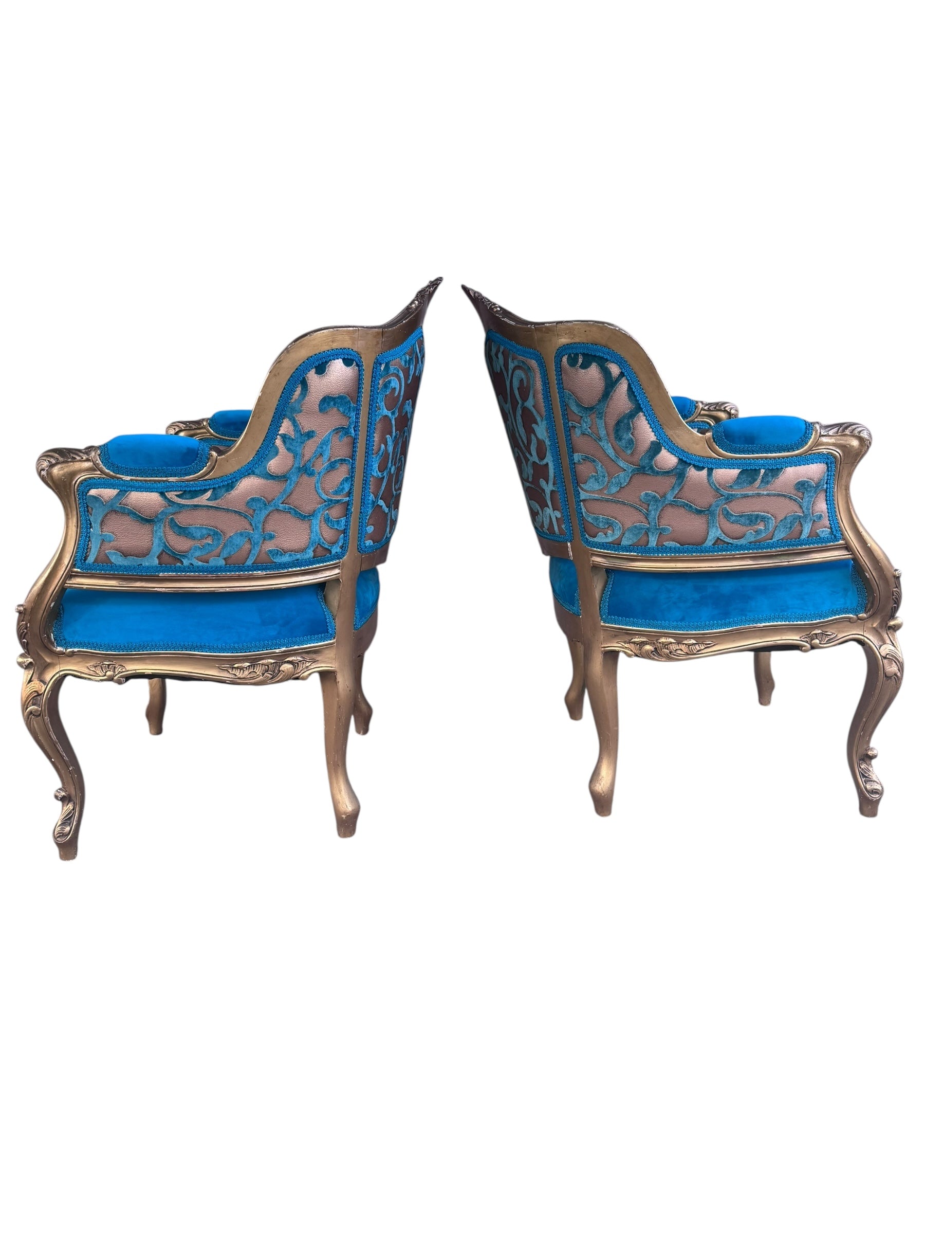 Antique French Louis XV Style Carved Bergere Giltwood Chairs - Pair