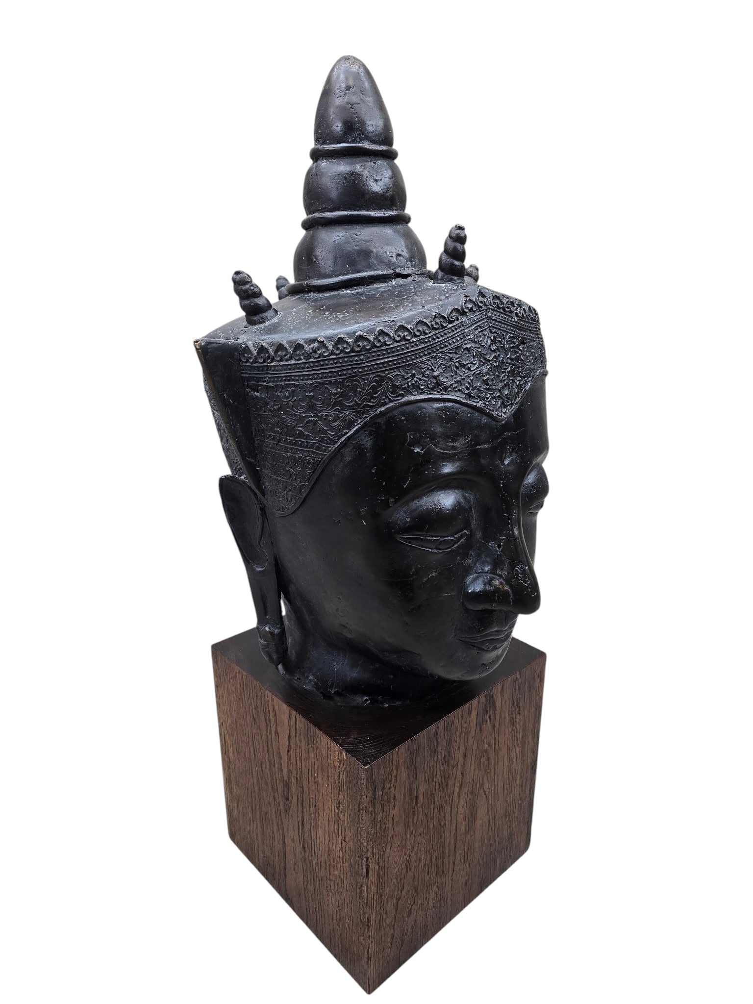 Vintage Southeast Asian Bronze Buddha Head Mounted