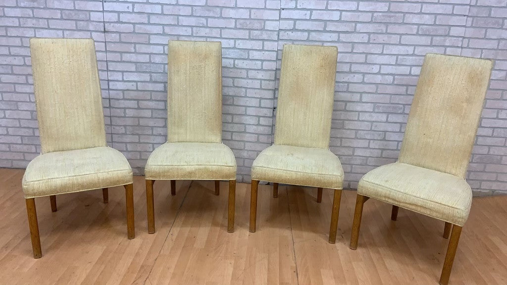 Mid Century Modern Drexel Heritage Campaign Style High Back Walnut Dining Chairs - Set of 4
