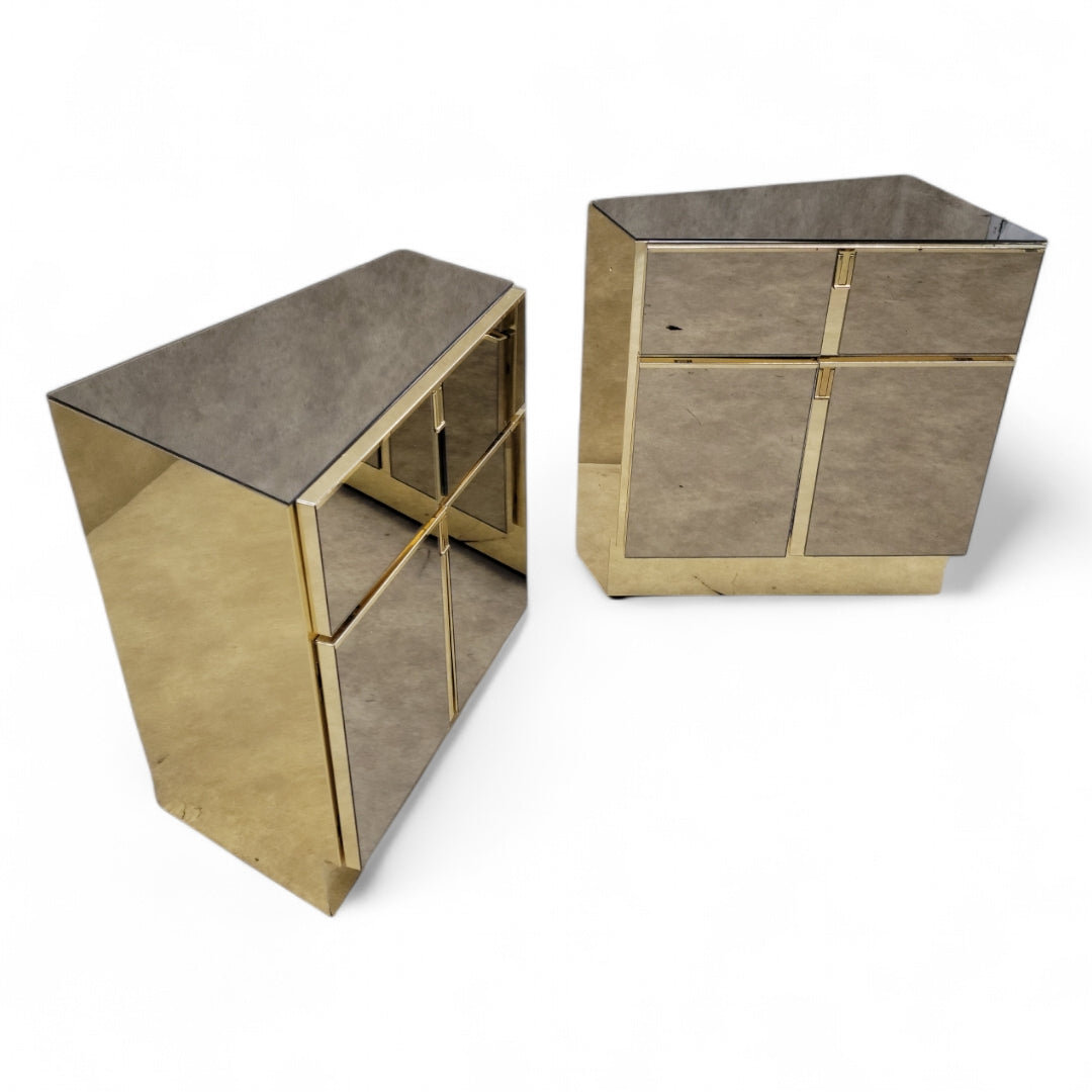 Mid Century Modern Bronze Mirrored and Brass Finish Bedroom Set