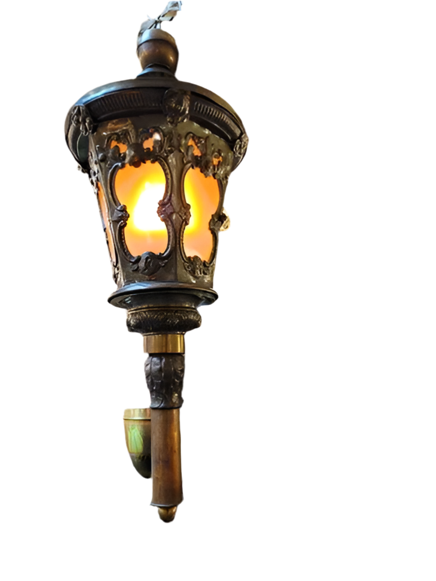 Antique Wall Mounted Hammered Brass Electrified Indoor/Outdoor Lantern