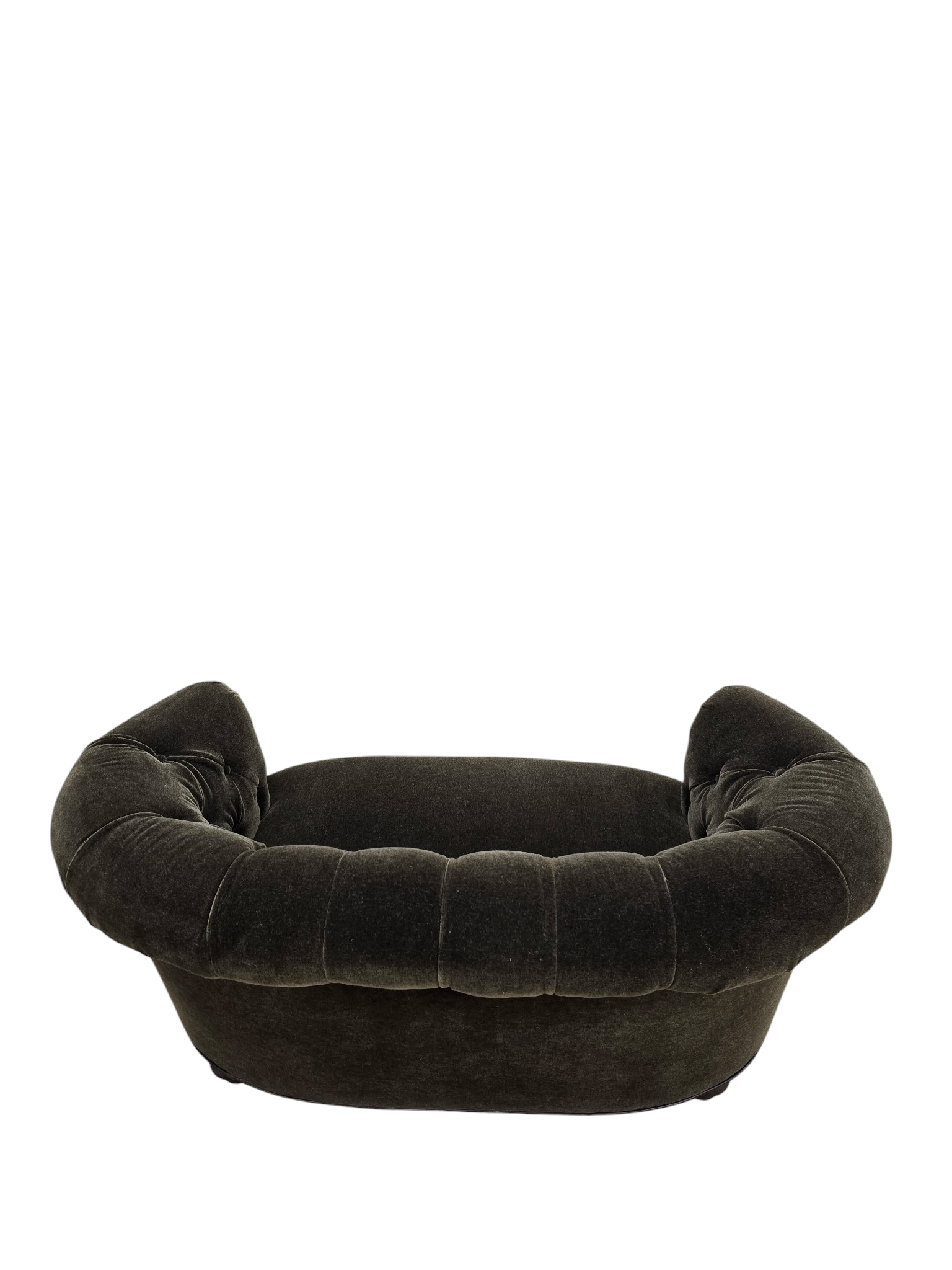 NEW - Hollywood Regency Tufted Barrel Back Loveseats Newly Reupholstered in Dark Chocolate Mohair – Pair