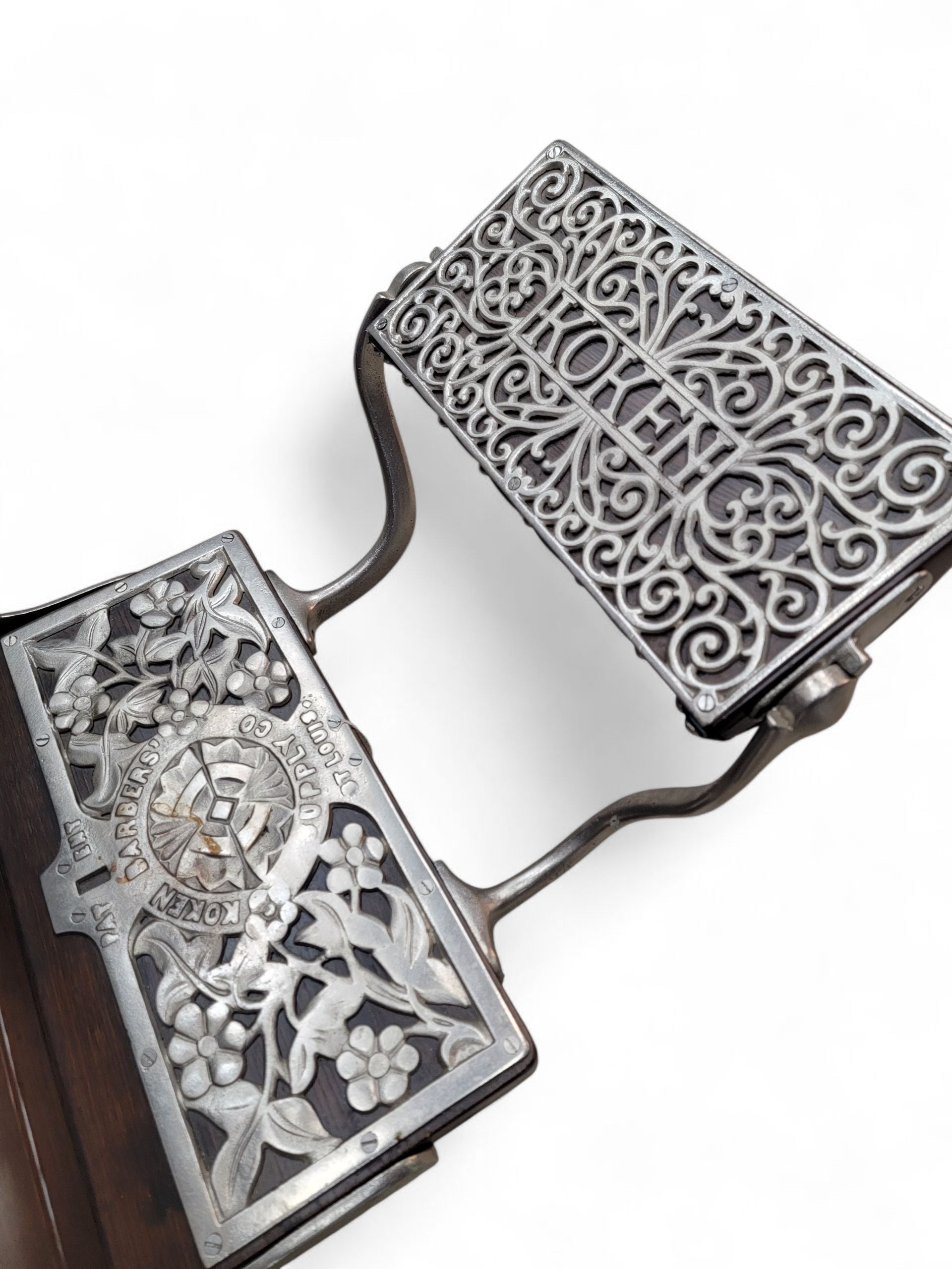 Antique Koken Restored Quartersawn Oak Barber Chairs in Black Leather – Set of 3