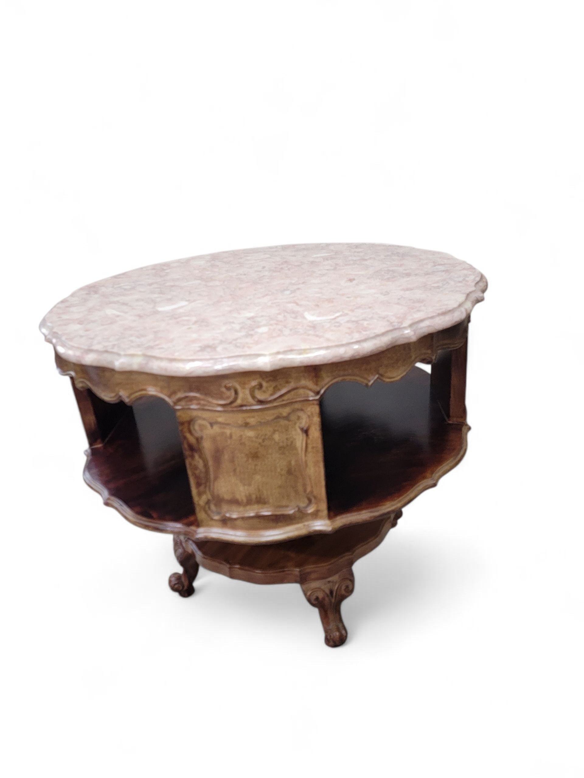 Antique French Victorian Rotating Pink Marble Top Drum Table