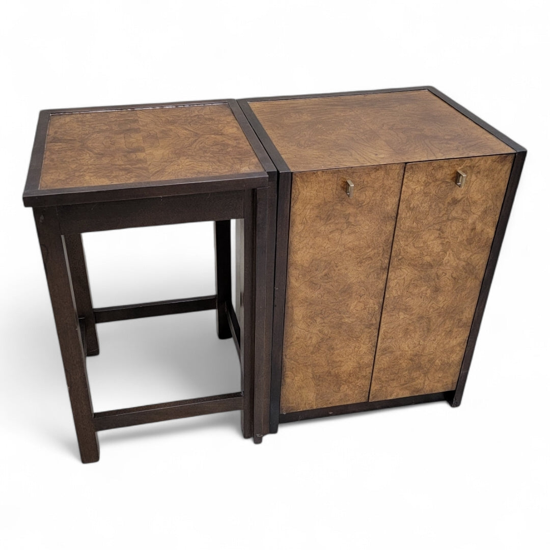Mid Century Modern Milo Baughman Style Burl & Brass Storage Cabinet by Century Furniture
