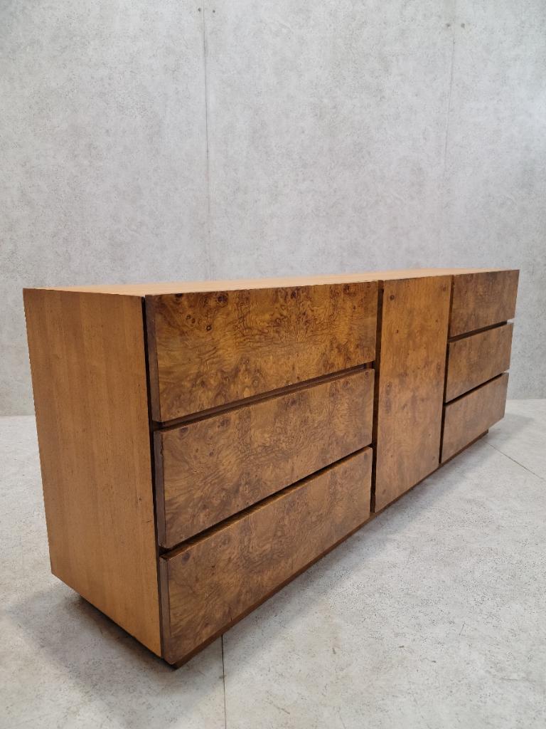 Mid Century Modern Milo Baughman Style Lane Burl Wood Lowboy Dresser