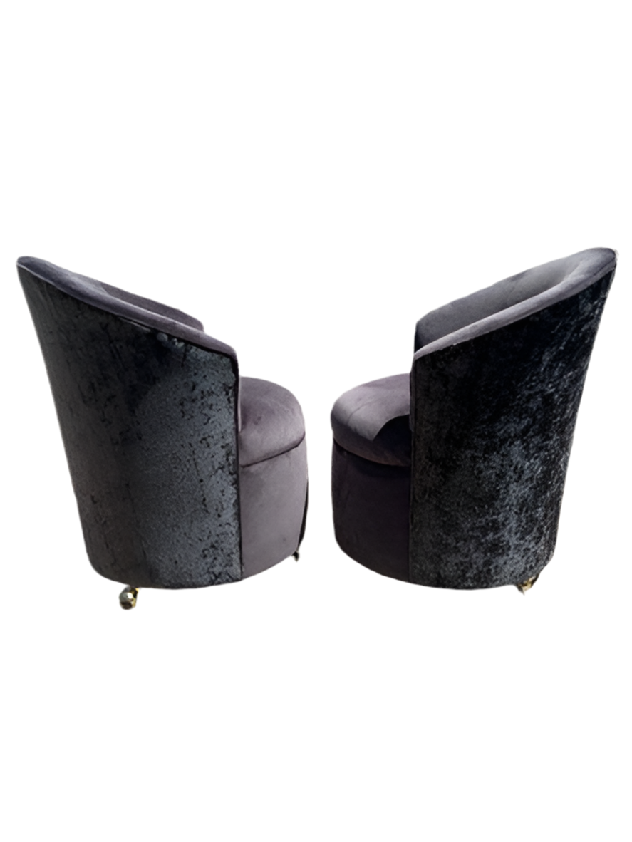 Mid Century Modern Sculptural Barrel Back Chairs Newly Upholstered in Velvet - Pair