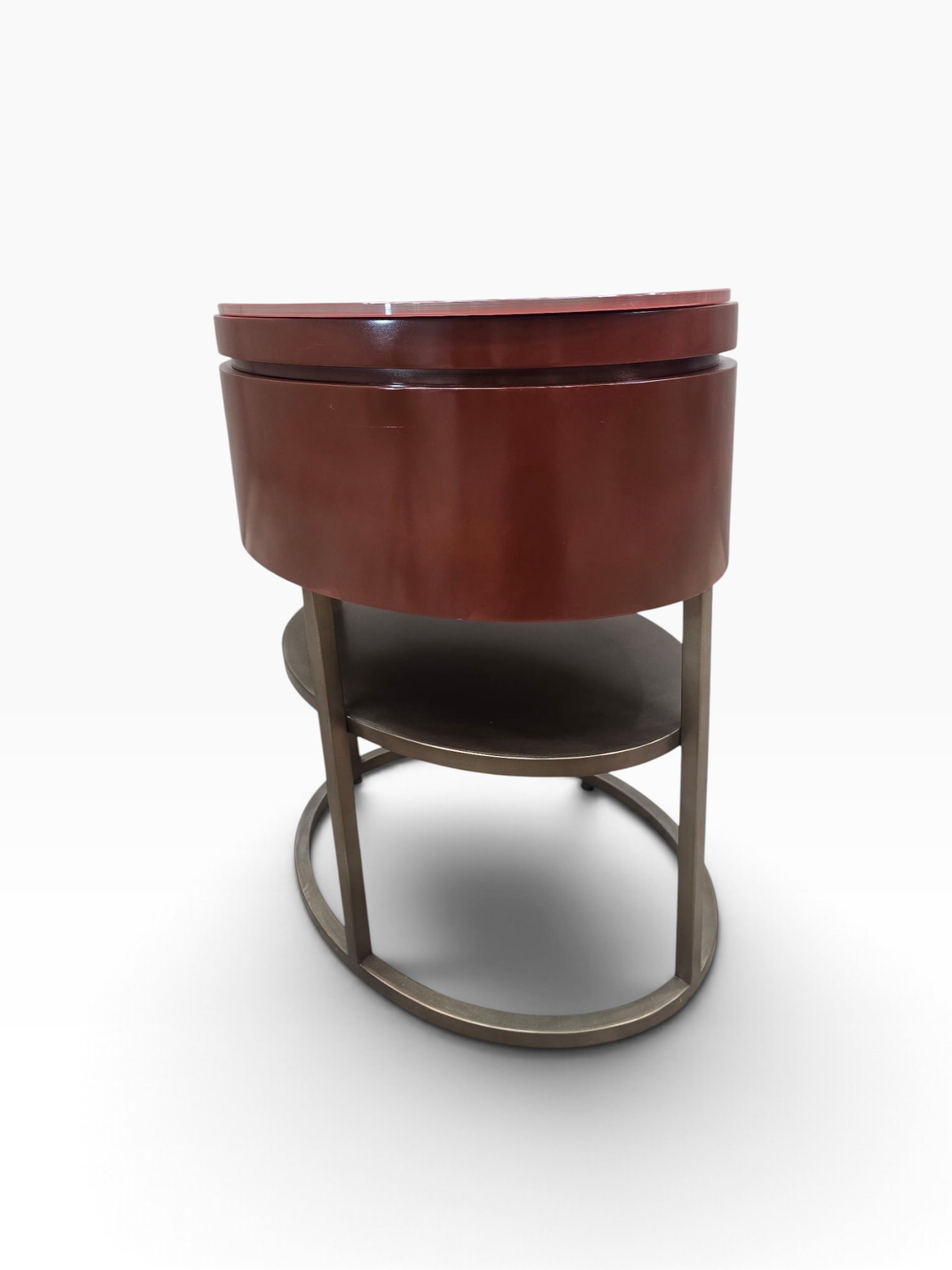 Samuelson Red Lacquered Oval Side Tables with Glass Tops & Brass Finish Stands – Pair