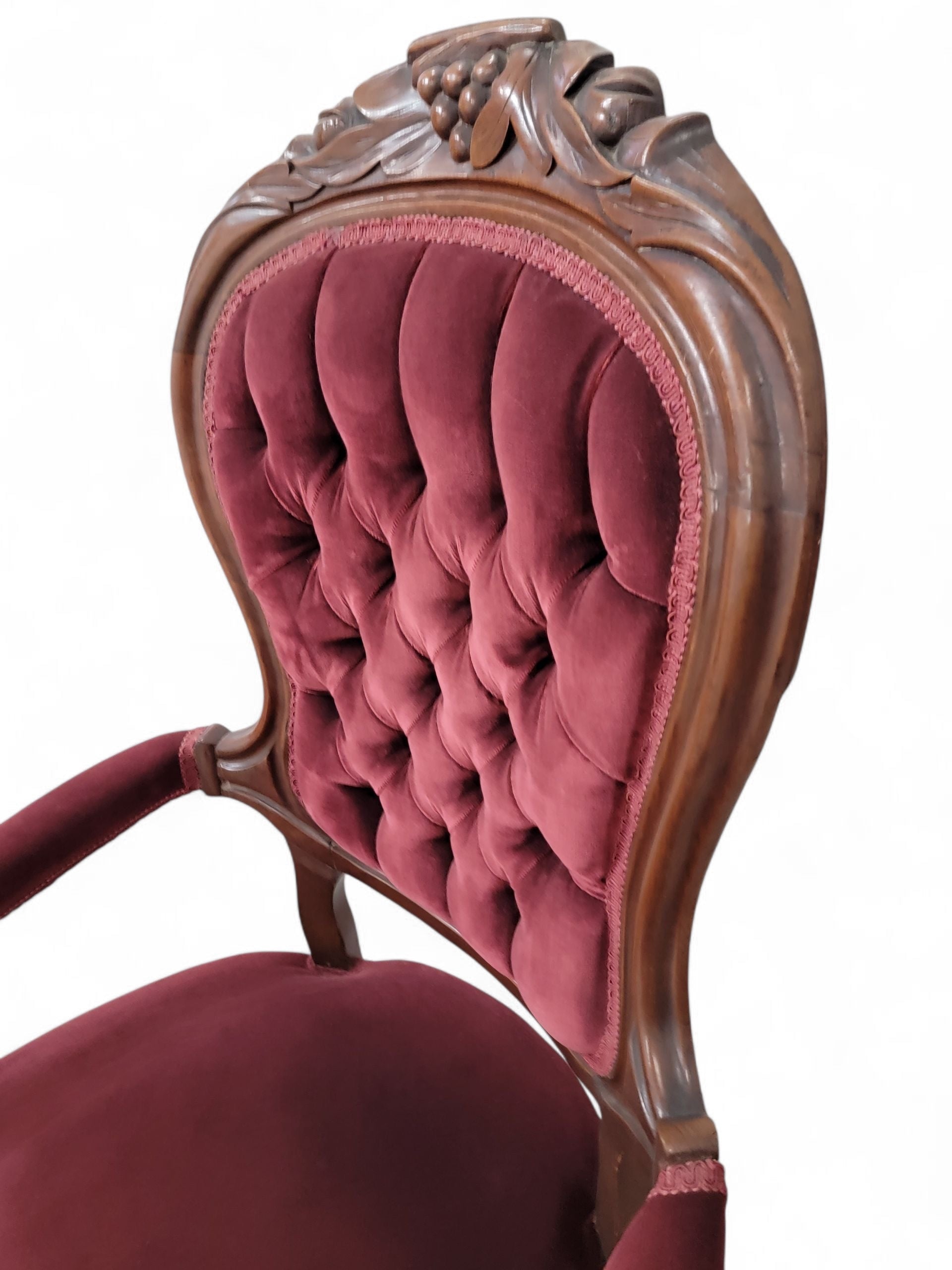 Antique Victorian Rococo Revival Style Carved Tufted Parlor Chairs – Set or 2
