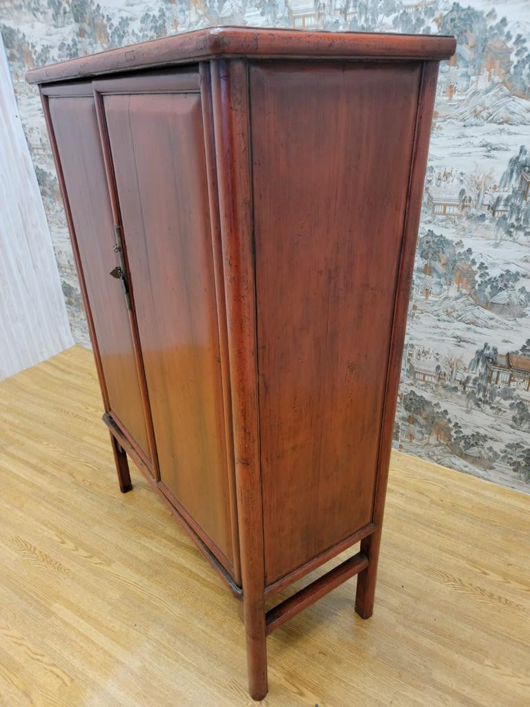 Antique Shanxi Province Elmwood Red Lacquer Cabinet