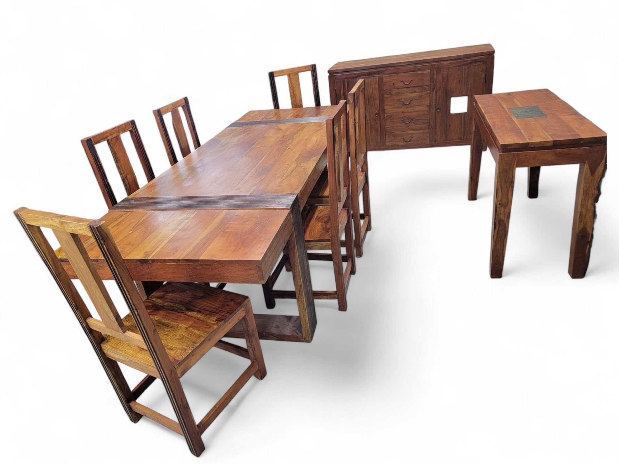 Vintage Rustic Reclaimed Barnwood Extending Dining Table and Chairs Set