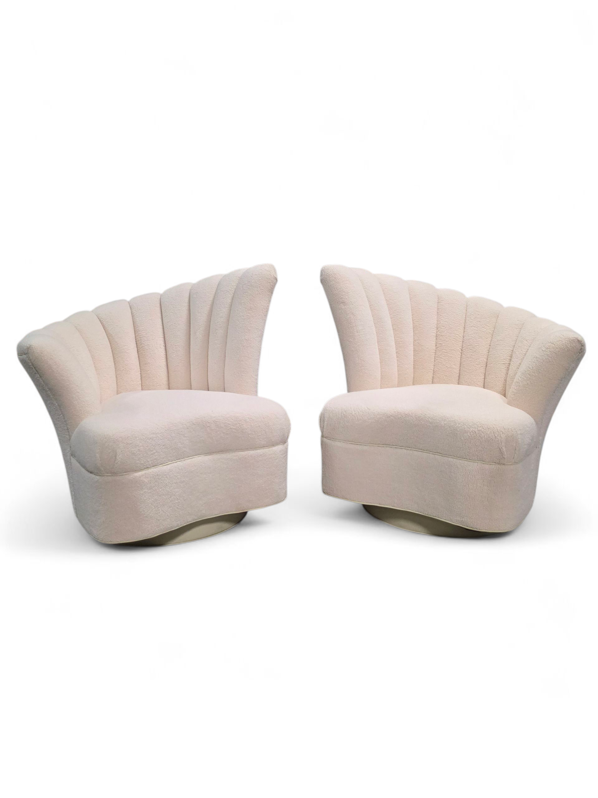 HOLD - Hollywood Regency Art Deco Style Asymmetrical Channel Back Chairs Newly Reupholstered in Boucle - Set of 2