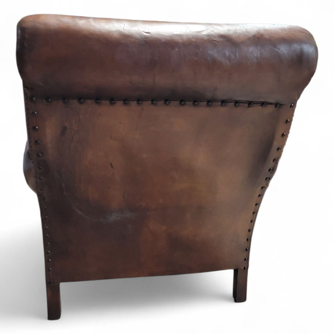 French Art Deco Distressed Leather Club Chair