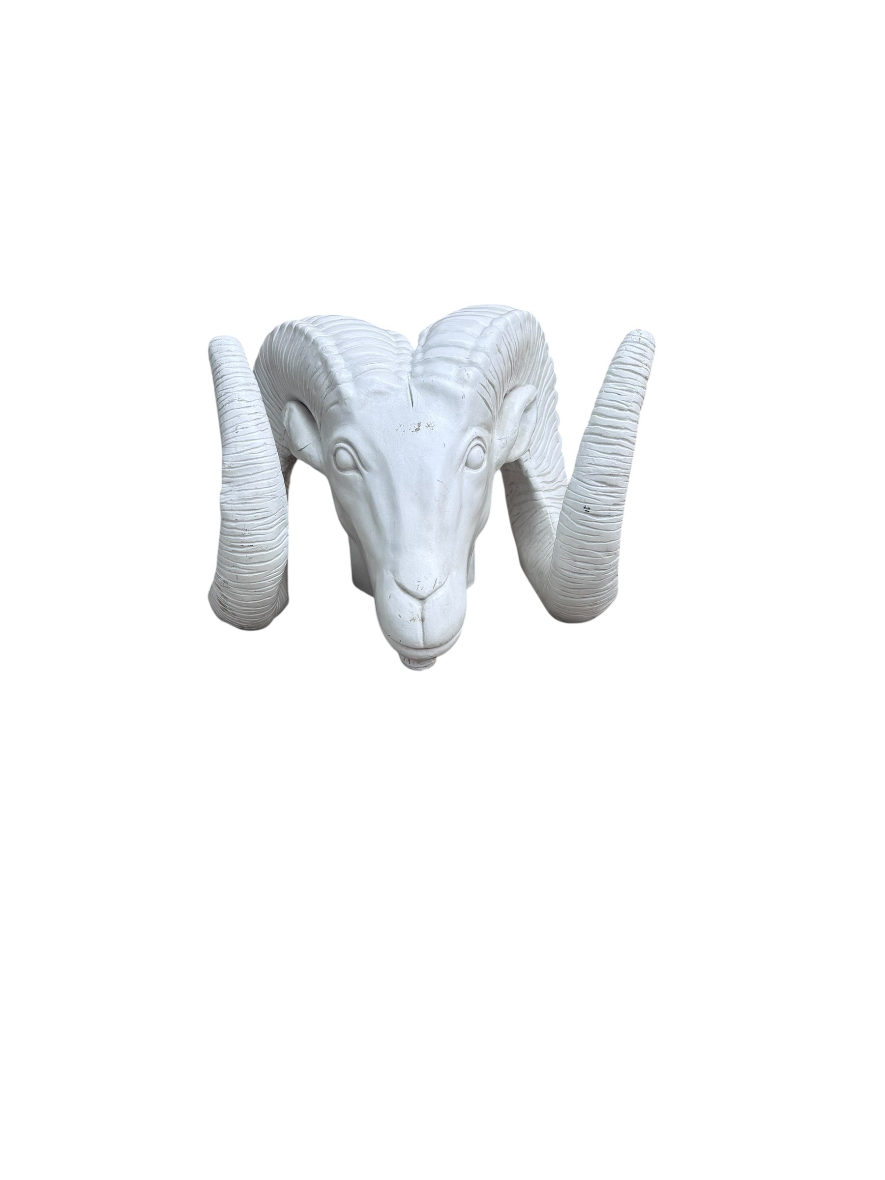HOLD - Vintage White Rams Head Statue
