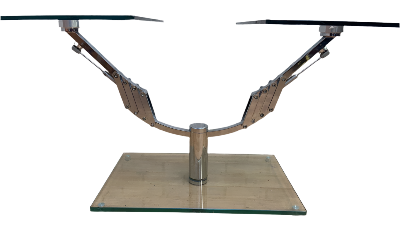 Vintage Italian Mod Glass Top Extending 2 Arm Cocktail Table