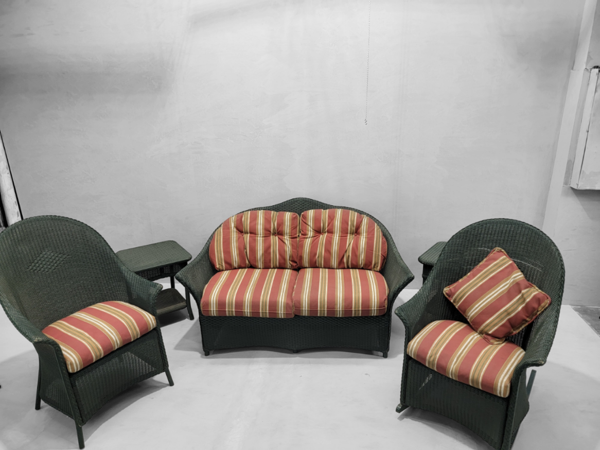 Mid Century Modern Lloyd Flanders Green Wicker Indoor/Outdoor Patio Set - 5 Piece Set