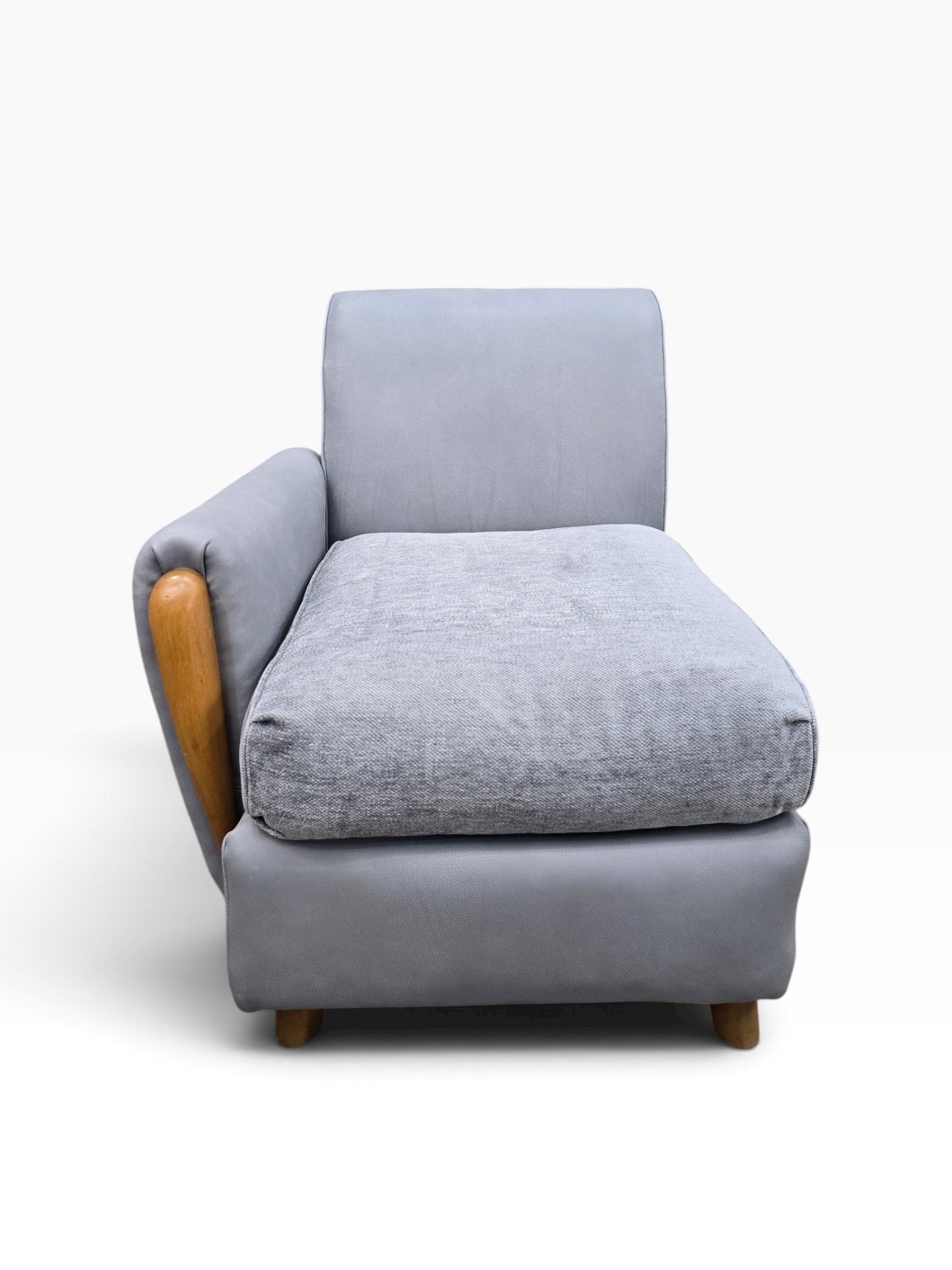 Mid Century Modern Heywood Wakefield Modular Sectional Sofa Newly Reupholstered in Powder Blue Holly Hunt Leather