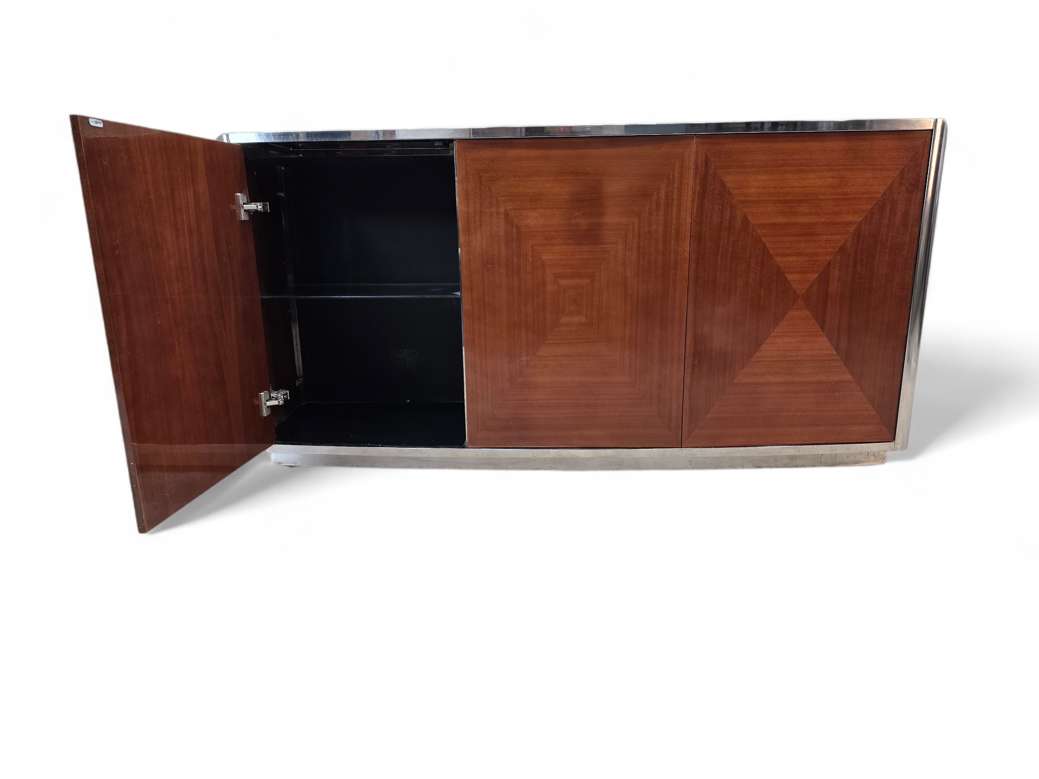 Italian Postmodern Credenza with Book-Matched Wood Doors